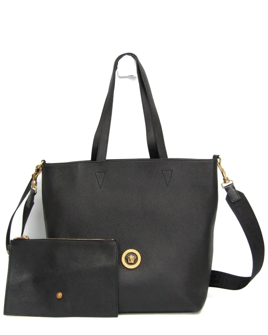 Black Leather Medusa Tote (authentic Pre-Loved) by Versace