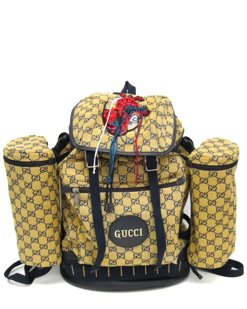 Dark Navy & Yellow Gg Canvas & Leather Heart Patch Backpack (authentic Pre-Loved) by Gucci