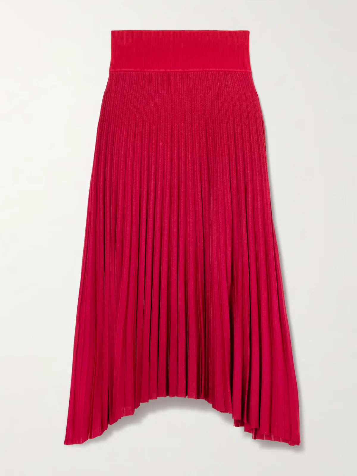 - Asymmetric Plissé Cotton Midi Skirt -