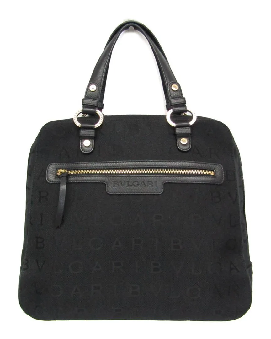 Black Canvas & Leather Logomania Handbag (authentic Pre-Loved) by BVLGARI