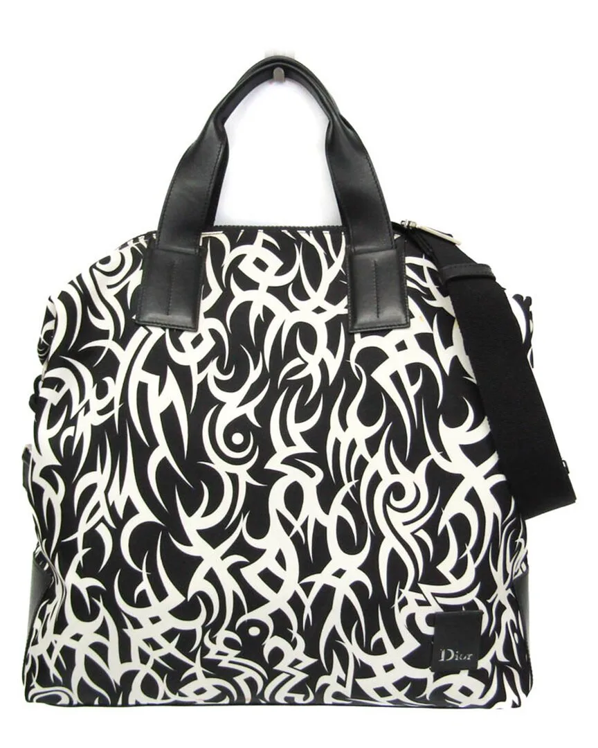 Black & White Nylon & Leather Tribal Motifs Shoulder Bag (authentic Pre-Loved) by Dior