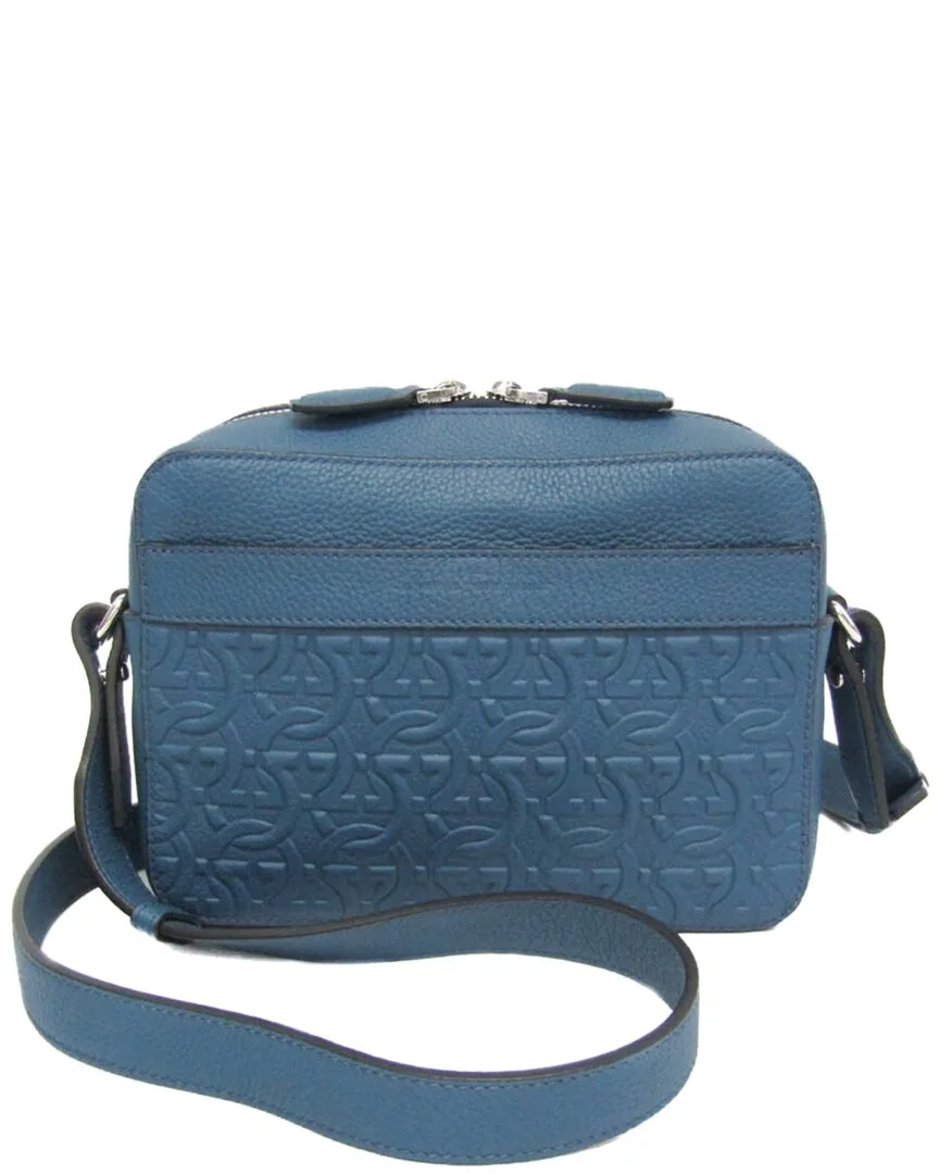Blue Leather Gancini Shoulder Bag (authentic Pre-Loved) by Ferragamo