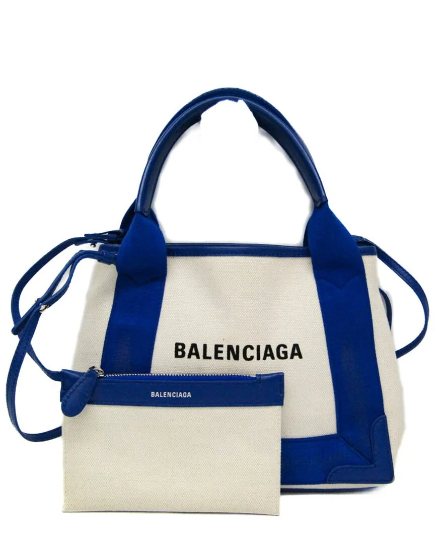Blue & Off-White Canvas & Leather Shoulder Bag (authentic Pre-Loved) by Balenciaga