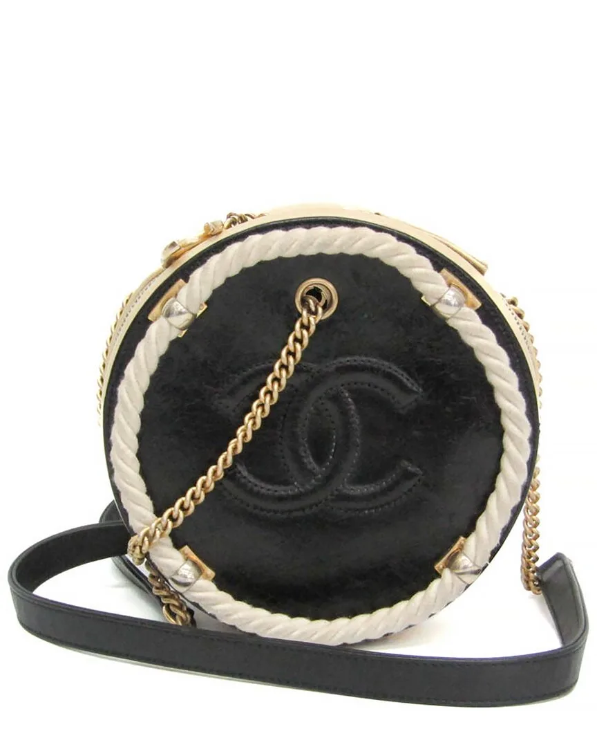 Black & Light Beige Leather Shoulder Bag (authentic Pre-Loved) by CHANEL