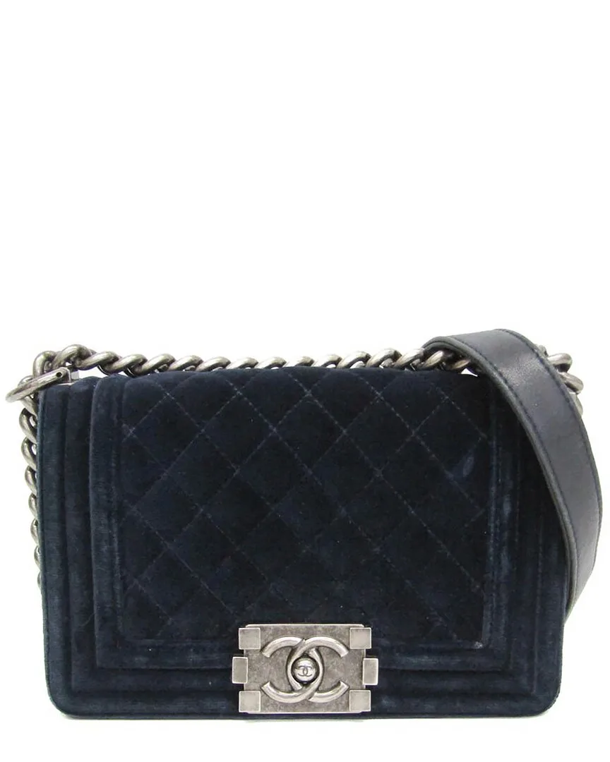 Navy Velvet Boy Shoulder Bag (authentic Pre-Loved) by CHANEL