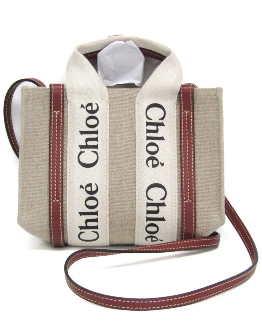 Light Beige Canvas & Leather Woody Mini Shoulder Bag (authentic Pre-Loved) by Chloé