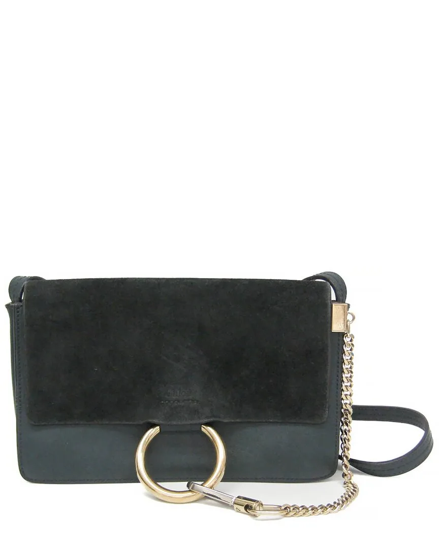 Dark Green Leather & Suede Faye Shoulder Bag (authentic Pre-Loved) by Chloé