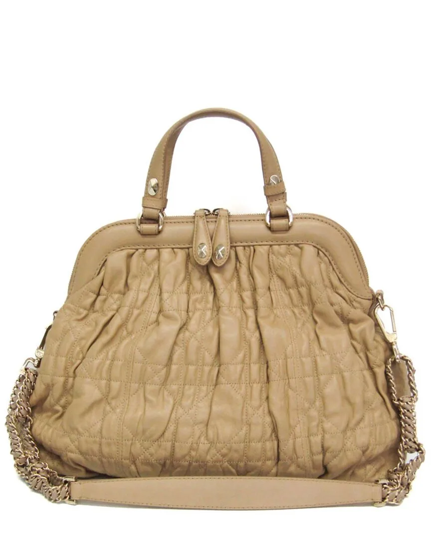 Beige Leather Gaufre Shoulder Bag (authentic Pre-Loved) by Dior