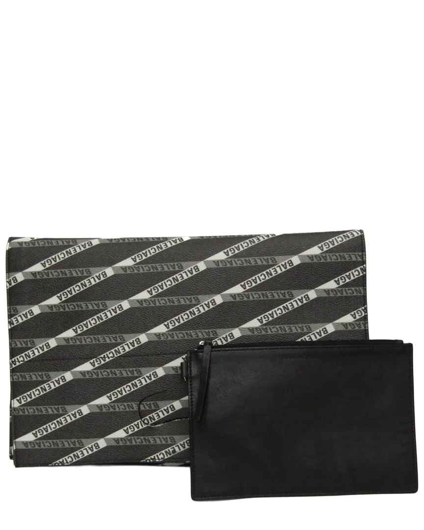 Black & Grey Leather Logo Print Clutch (authentic Pre-Loved) by Balenciaga