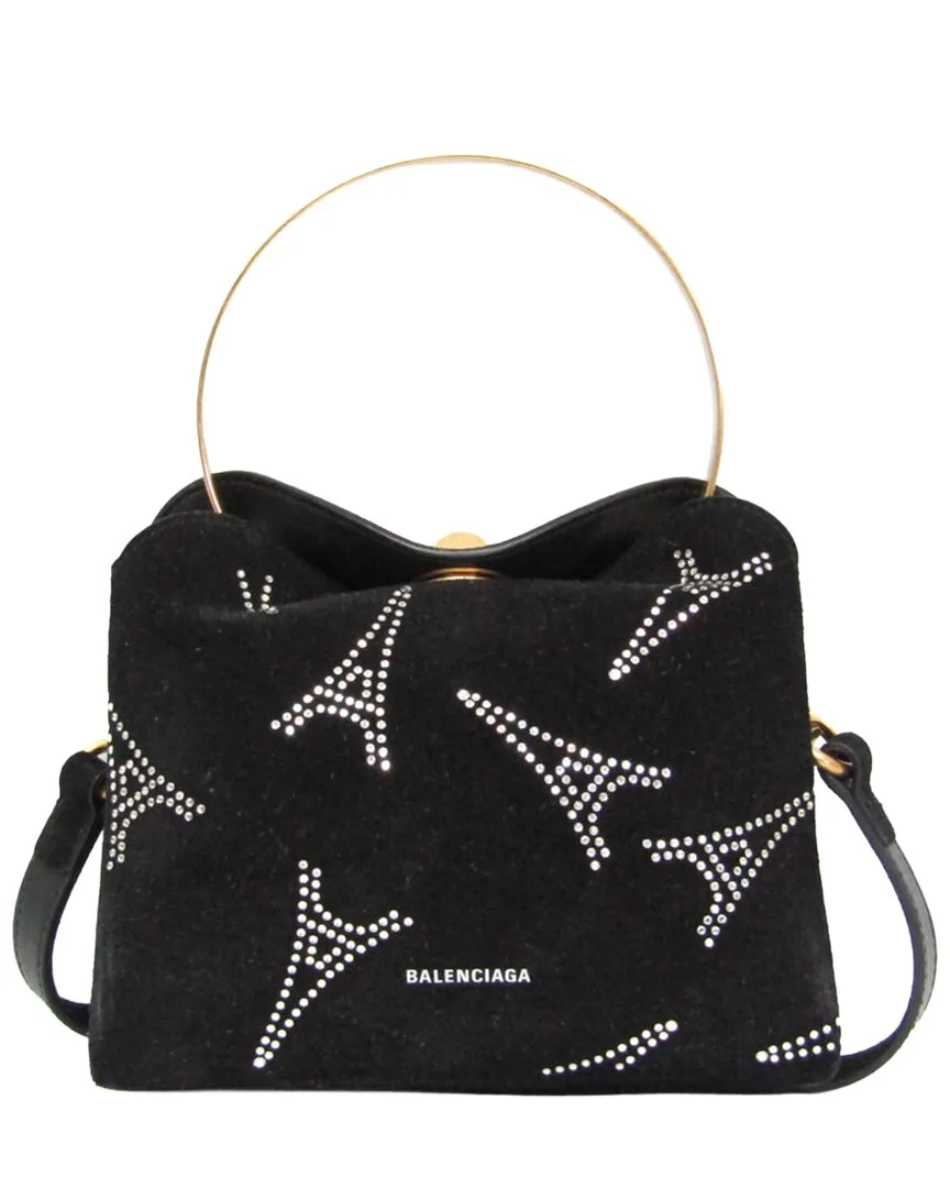Black & Gold Suede & Rhinestone & Metal Shoulder Bag (authentic Pre-Loved) by Balenciaga