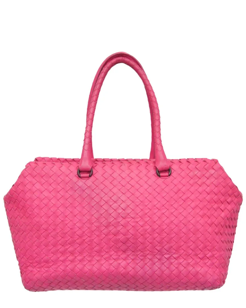 Pink Intrecciato Leather Boston Bag (authentic Pre-Loved) by Bottega Veneta