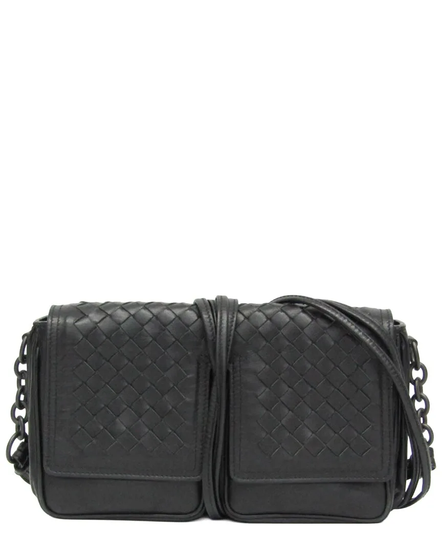 Black Intrecciato Leather Shoulder Bag (authentic Pre-Loved)