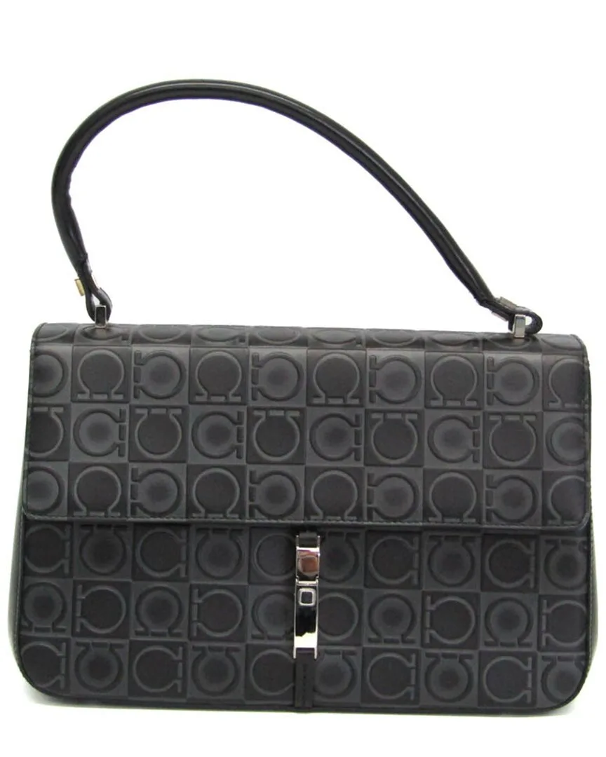 Black Leather Gancini Handbag (authentic Pre-Loved) by Ferragamo