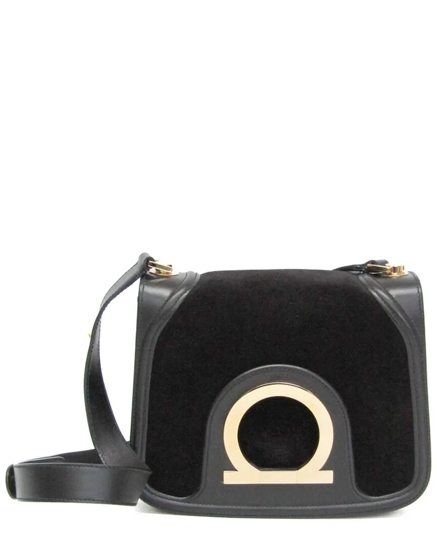 Black Leather & Suede Gancini Shoulder Bag (authentic Pre-Loved) by Ferragamo