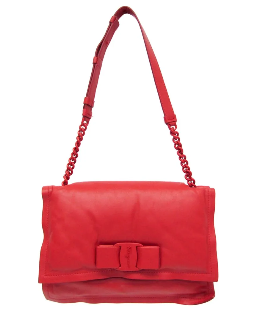 Red Leather Viva Bow Shoulder Bag (authentic Pre-Loved) by Ferragamo