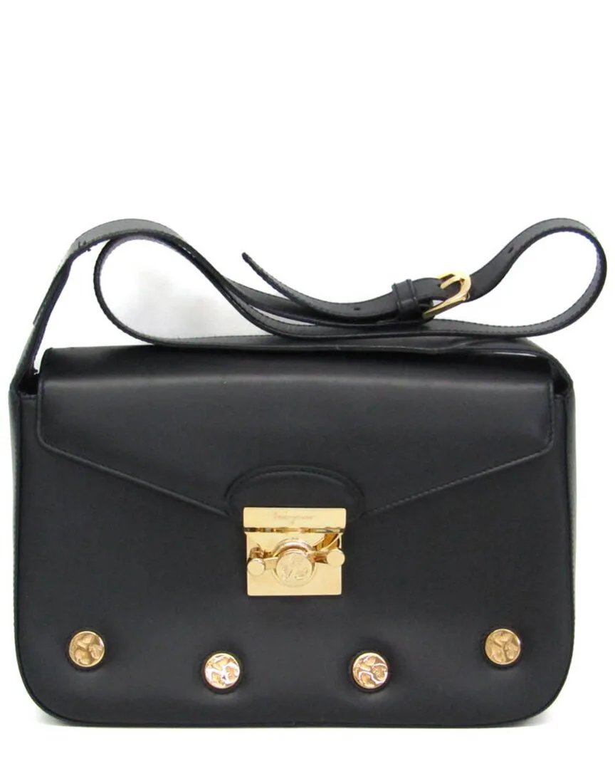 Black Leather Icon Studs Shoulder Bag (authentic Pre-Loved) by Ferragamo