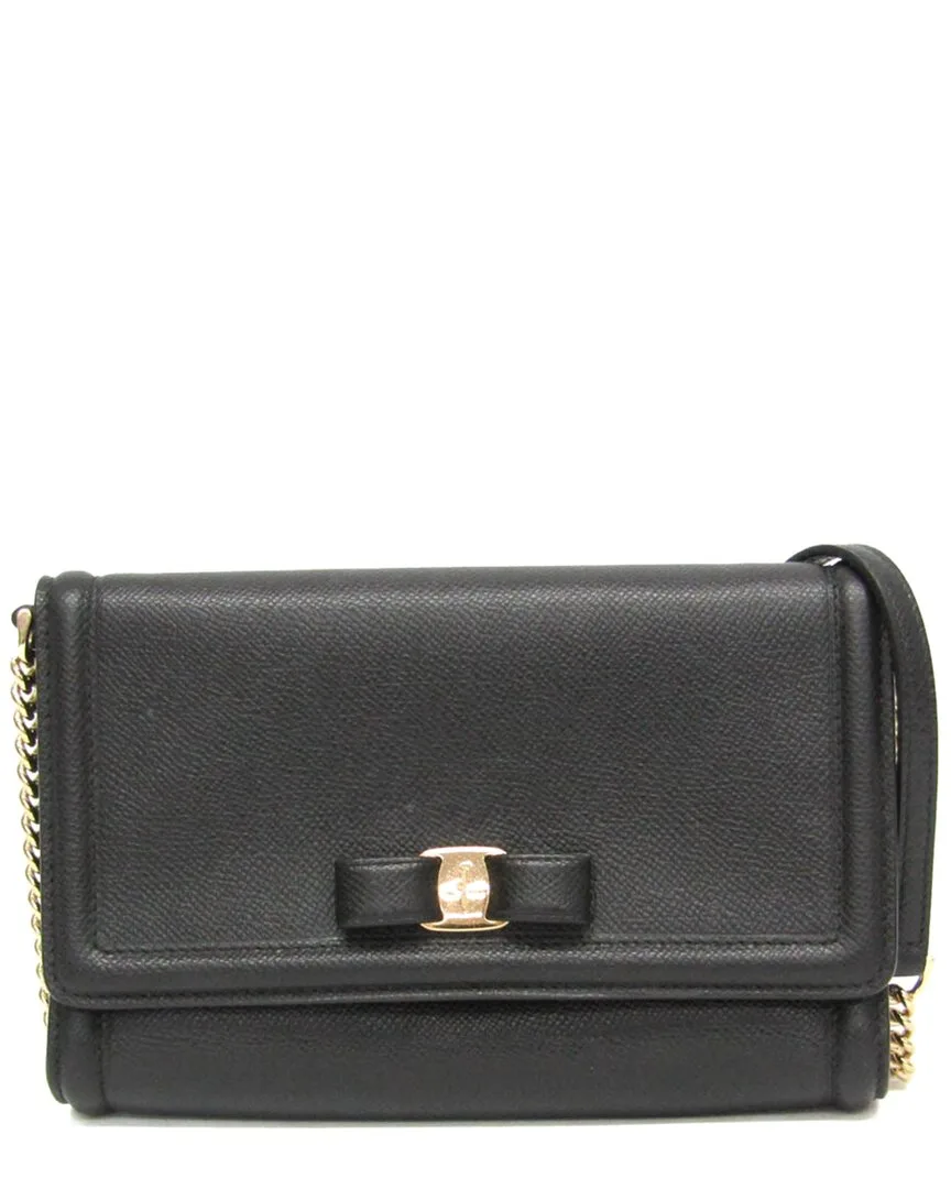 Black Leather Vara Shoulder Bag (authentic Pre-Loved) by Ferragamo