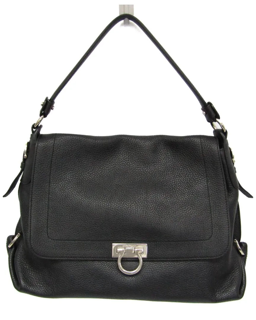 Black Leather Gancini Shoulder Bag (authentic Pre-Loved)