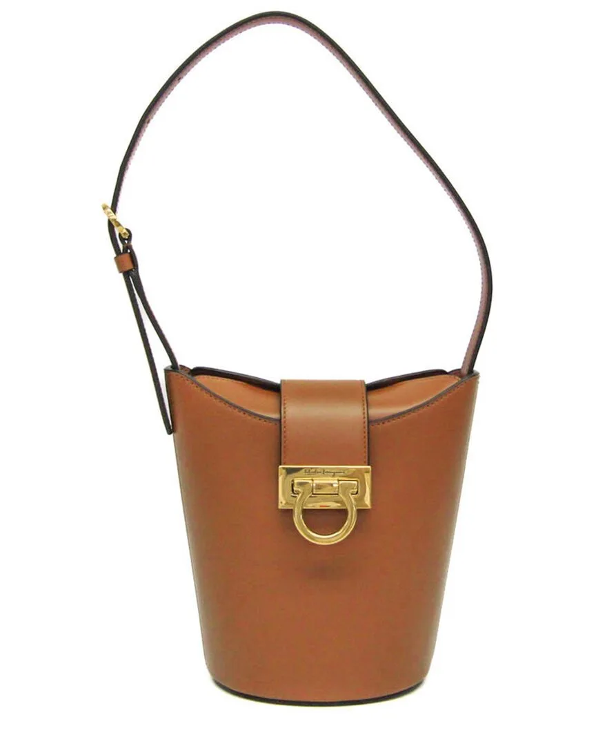 Brown Leather Trifoglio Shoulder Bag (authentic Pre-Loved) by Ferragamo