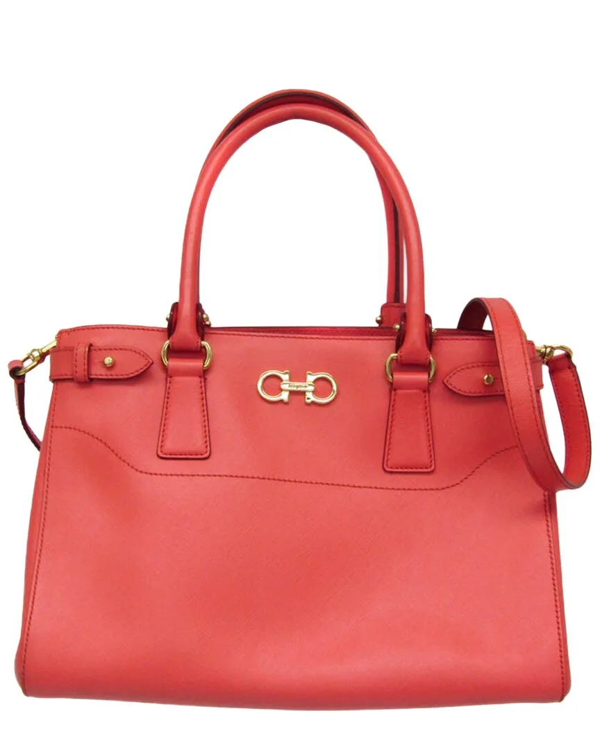 Salmon Pink Leather Gancini Shoulder Bag (authentic Pre-Loved) by Ferragamo