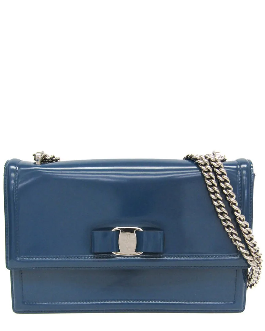 Blue Leather Vara Shoulder Bag (authentic Pre-Loved) by Ferragamo