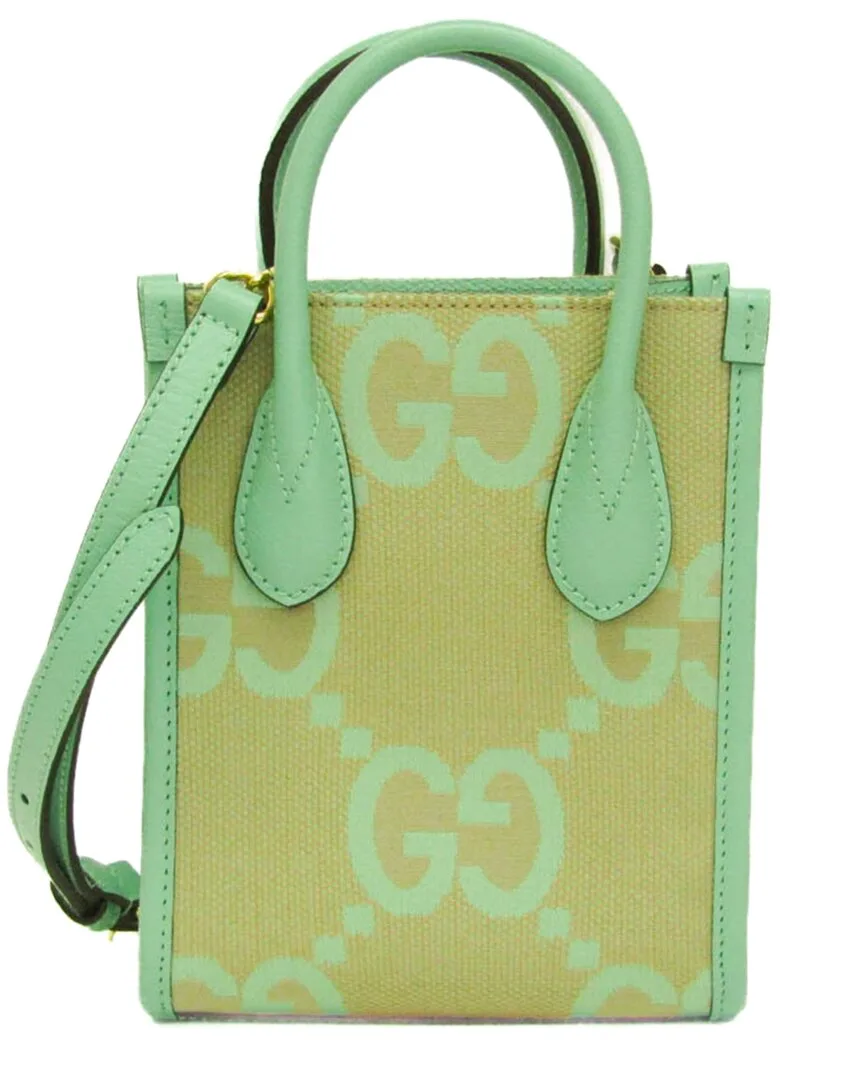 Beige & Light Green Canvas & Leather Jumbo Gg Shoulder Bag (authentic Pre-Loved) by Gucci