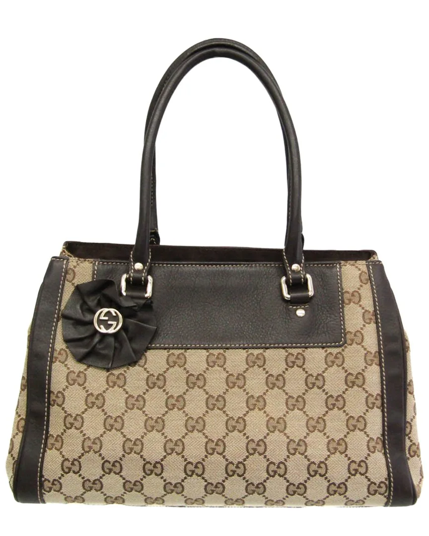 Beige & Brown Gg Canvas & Leather Handbag (authentic Pre-Loved) by Gucci