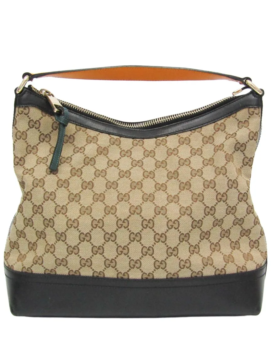 Beige & Black Gg Canvas & Leather Shoulder Bag (authentic Pre-Loved)