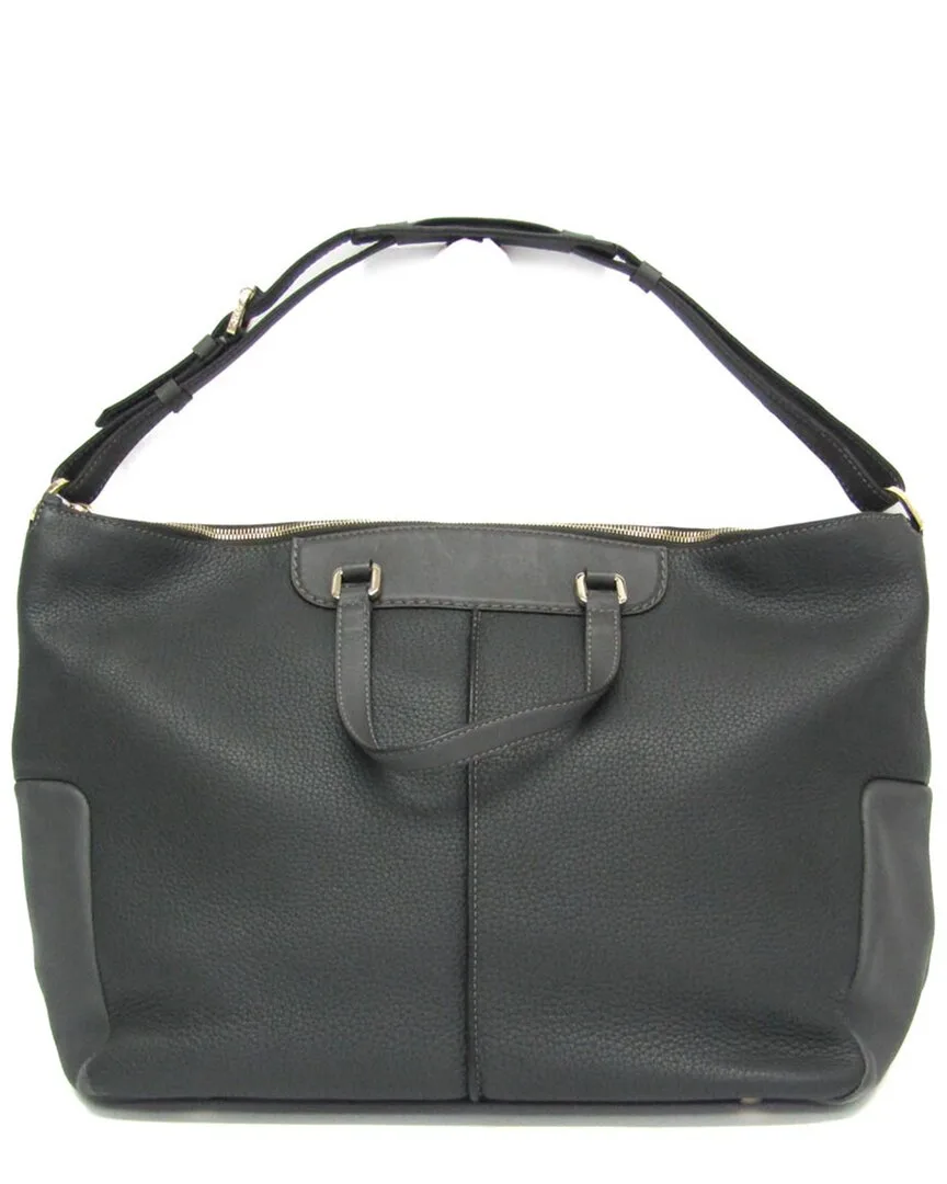 Dark Grey Leather Shoulder Bag (authentic Pre-Loved)