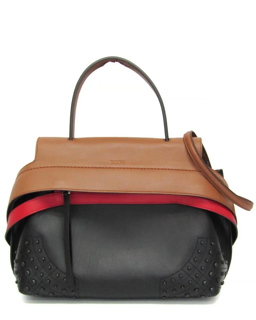 Black & Brown Leather Wave Shoulder Bag (authentic Pre-Loved) by Tod's