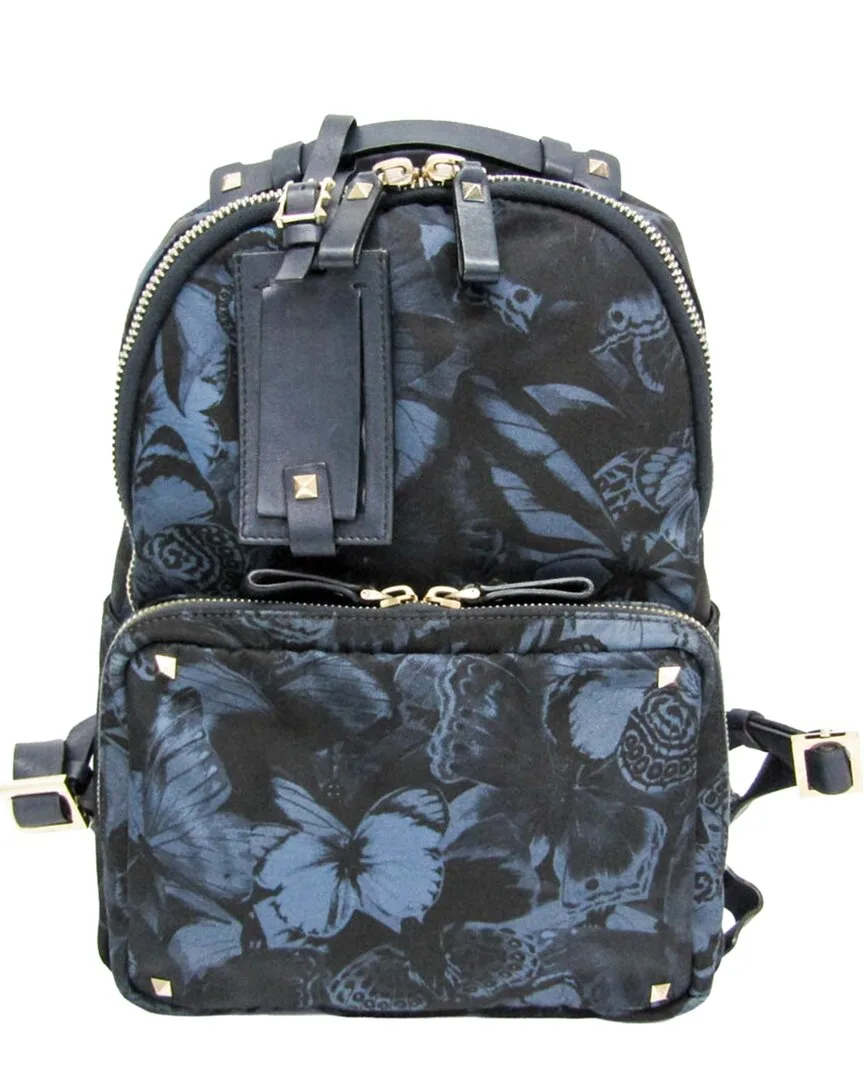 Blue & Dark Navy Nylon & Leather Lockstuds Butterfly Backpack (authentic Pre-Loved) by Valentino