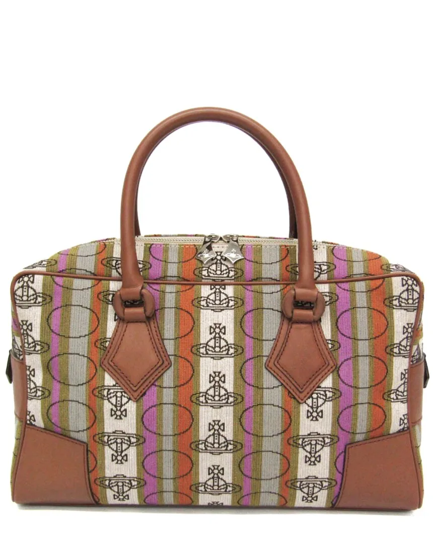 Brown & Green Nylon & Leather Boston Bag (authentic Pre-Loved) by Vivienne Westwood