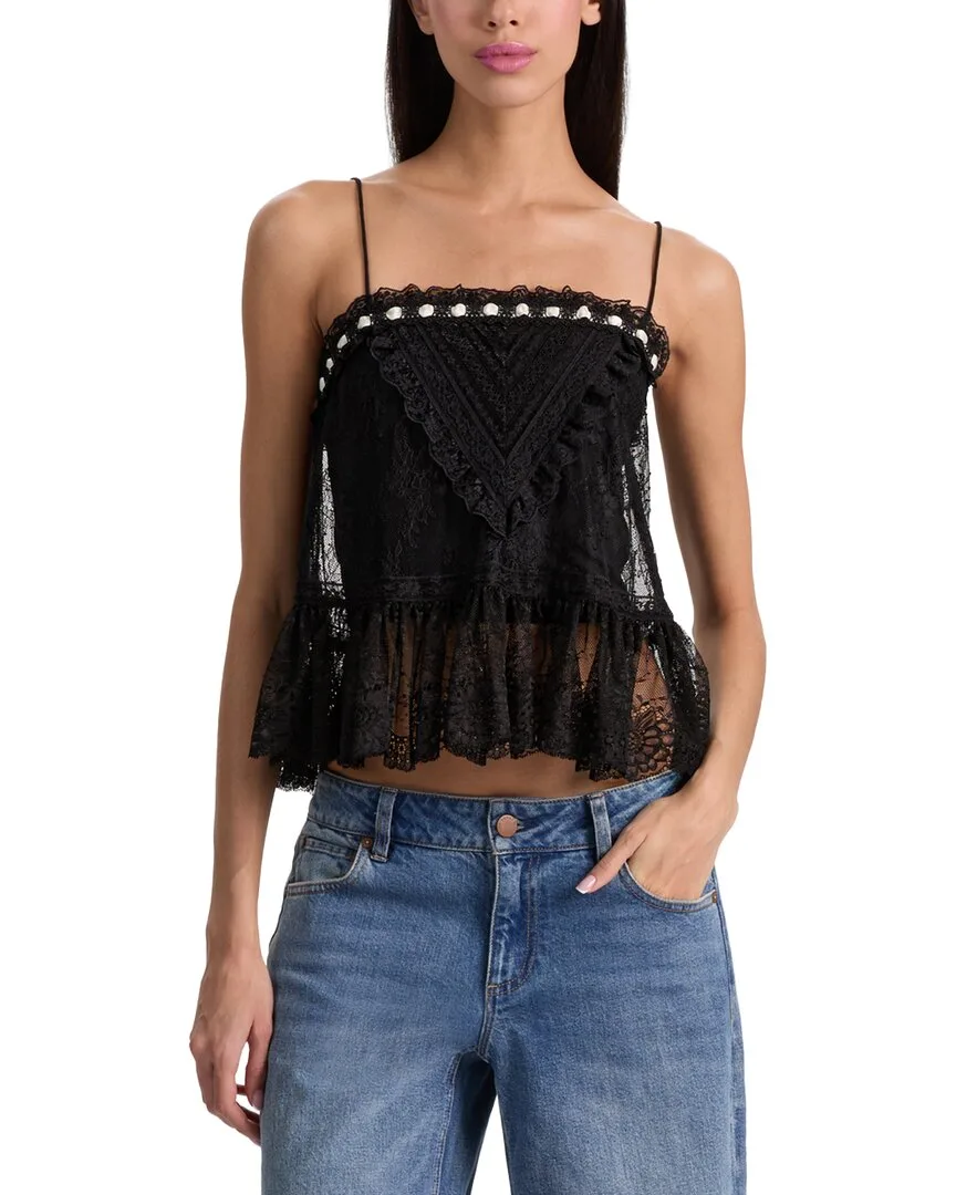 Alessia Lace Ruffle Crop Top by Alice + Olivia