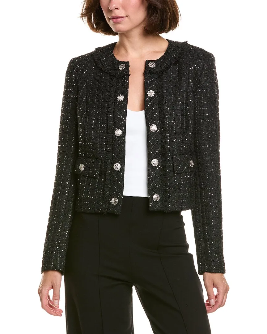 Cropped Collarless Tweed Blazer by Karl Lagerfeld