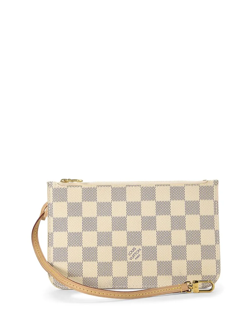 White Damier Azur Neverfull Nm Pouch Pm (authentic Pre-Loved) by Louis Vuitton