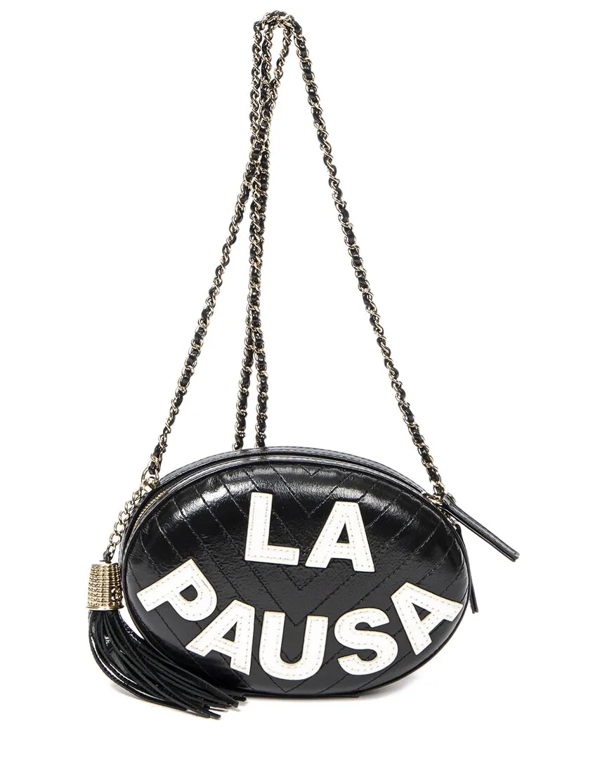 Black Quilted Chevron Leather La Pausa Evening Bag (authentic Pre-Loved) by CHANEL