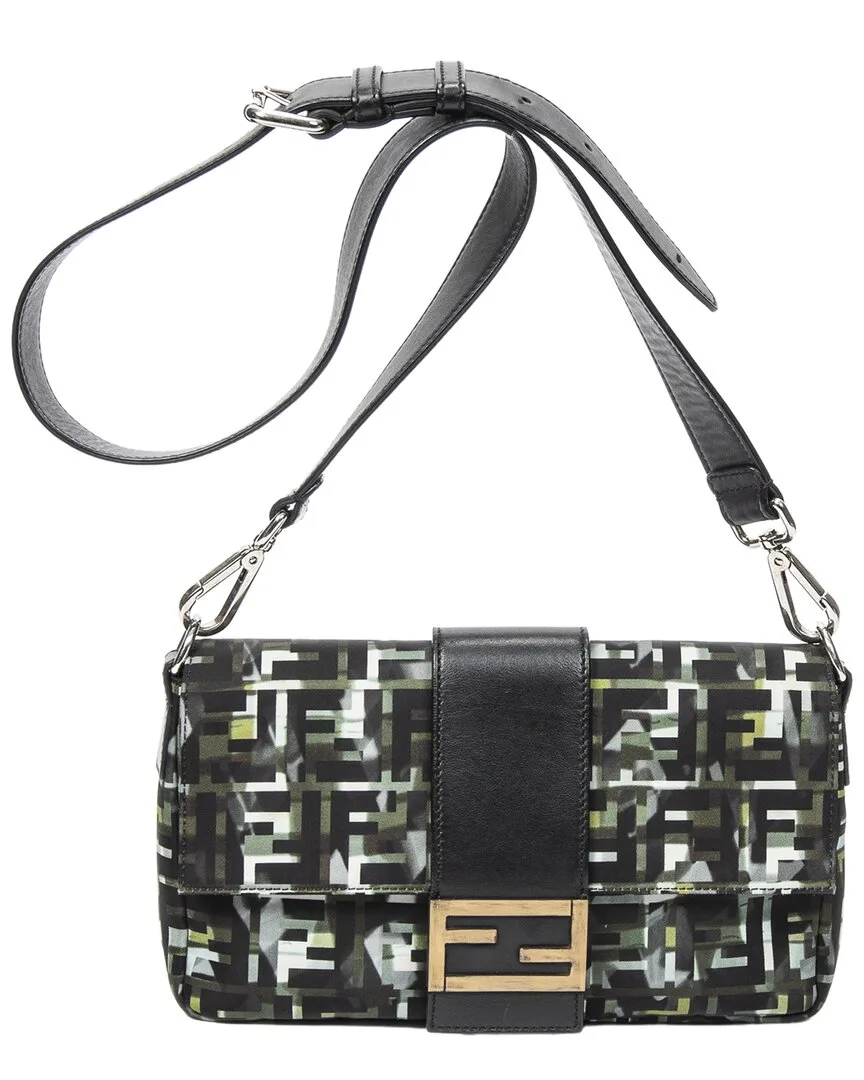 Green & Black Camouflage Zucca Canvas Camouflage Crossbody Baguette Belt Bag (authentic Pre-Loved)