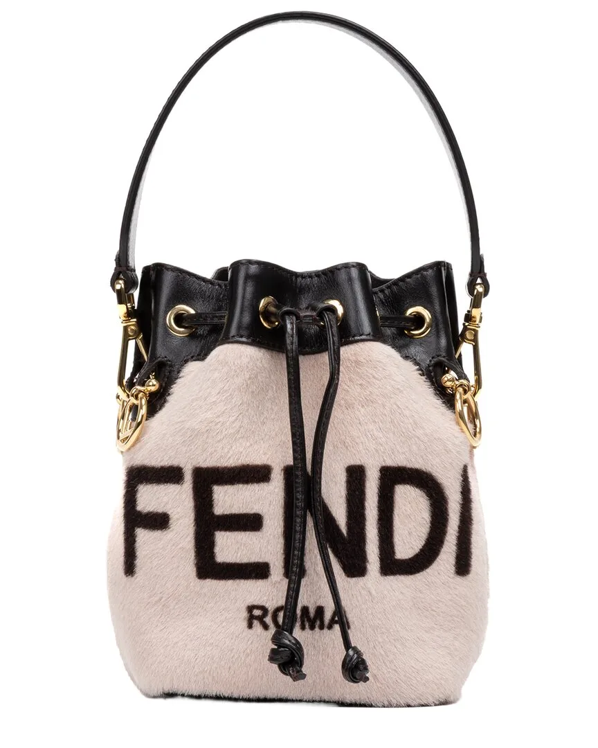 Pink & Dark Brown Printed Fur & Leather Mon Tresor Bucket Bag (authentic Pre-Loved) by FENDI
