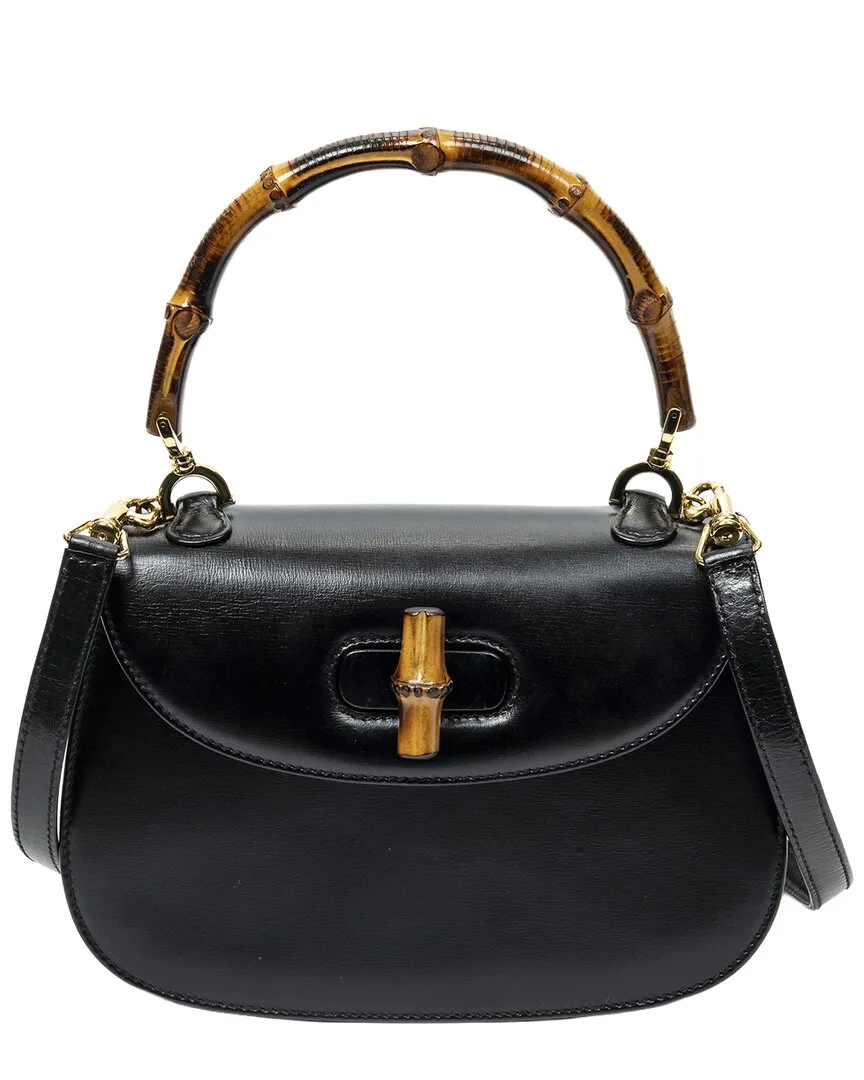 Black Smooth Calfskin Leather Small Bamboo Top Handle (authentic Pre-Loved)