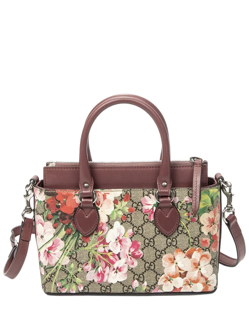Beige & Pink Blooms Gg Supreme Canvas Small Gg Convertible Top Handle (authentic Pre-Loved) by Gucci