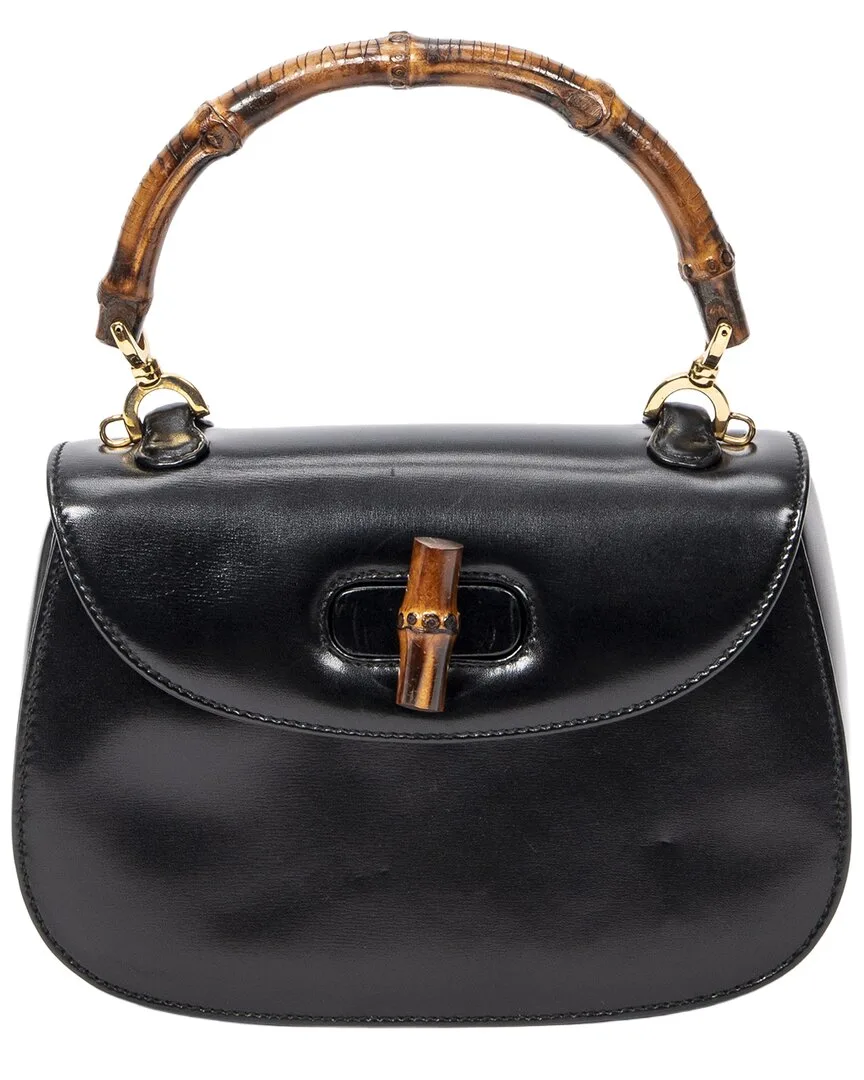 Black Smooth Calfskin Leather Small Bamboo Top Handle Flap (authentic Pre-Loved)