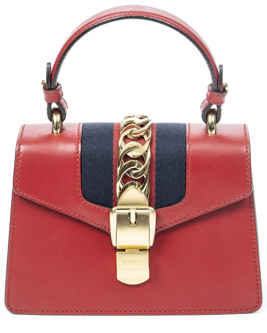 Red Smooth Calfskin Leather Mini Sylvie (authentic Pre-Loved) by Gucci