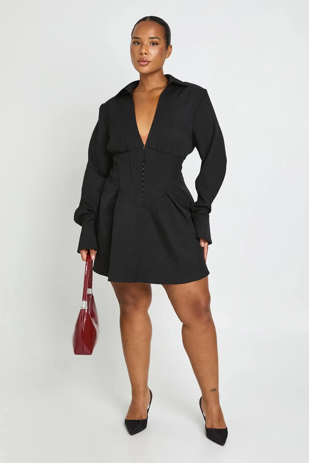 Structured Corset Hook & Eye Skater Dress by boohoo