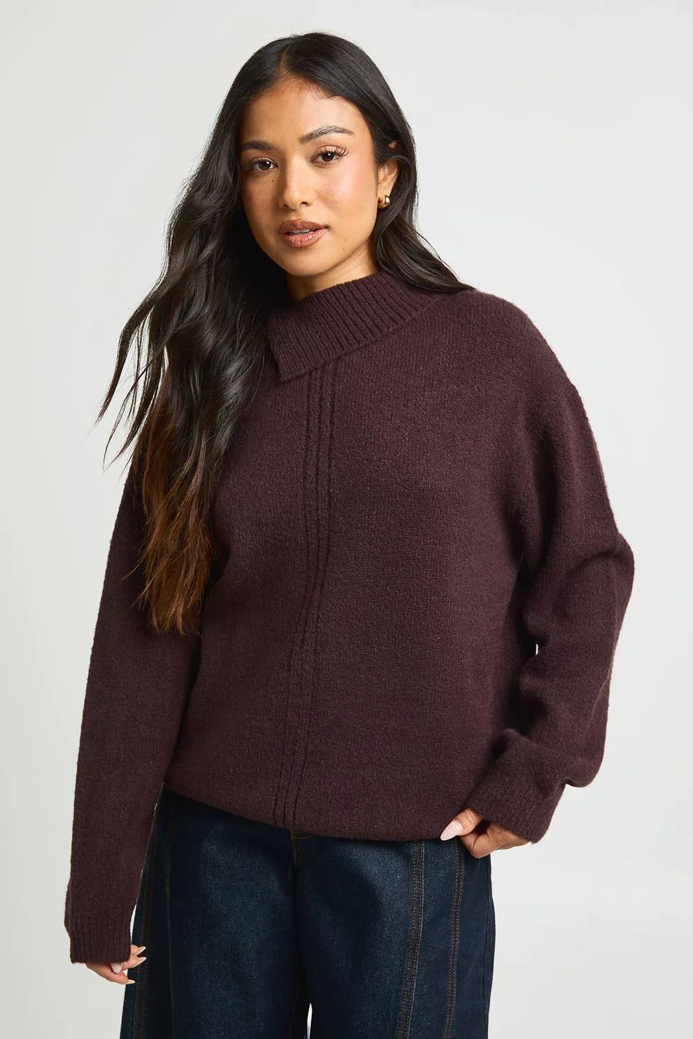Asymmetric Collar Oversized Knitted Jumper by boohoo