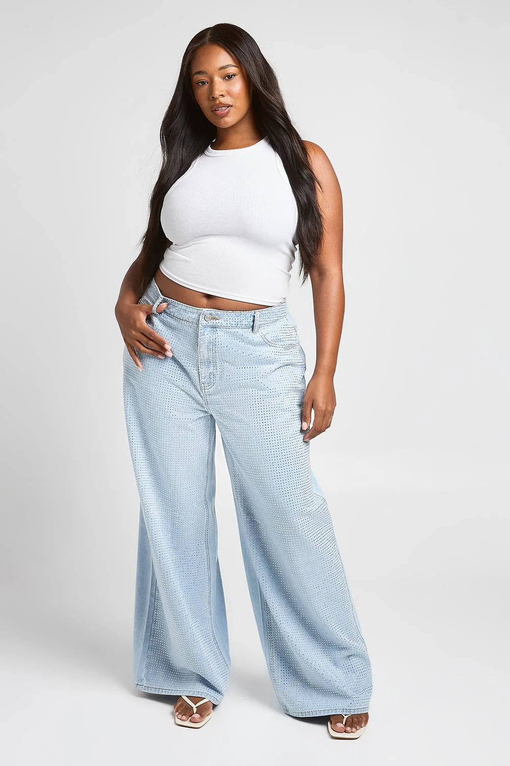 Embellished High Waist Wide Leg Jean