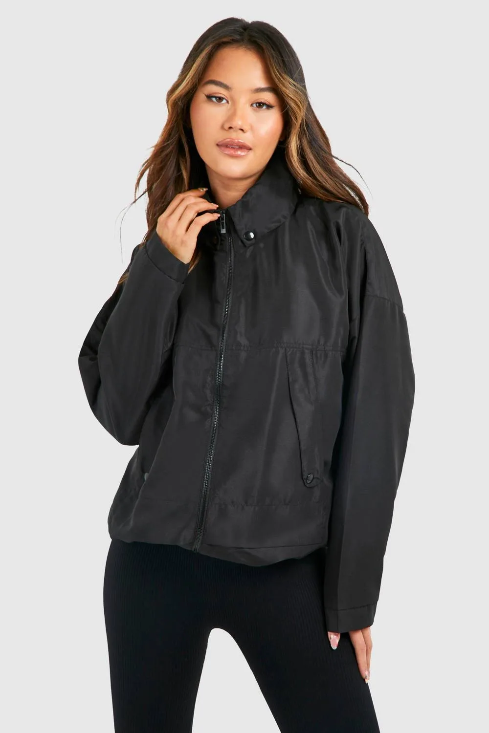 Popper Detail Oversized Jacket by boohoo