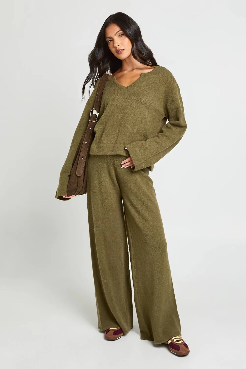 Maternity V Neck Detail Jumper & Wide Leg Trouser Co-Ord by boohoo