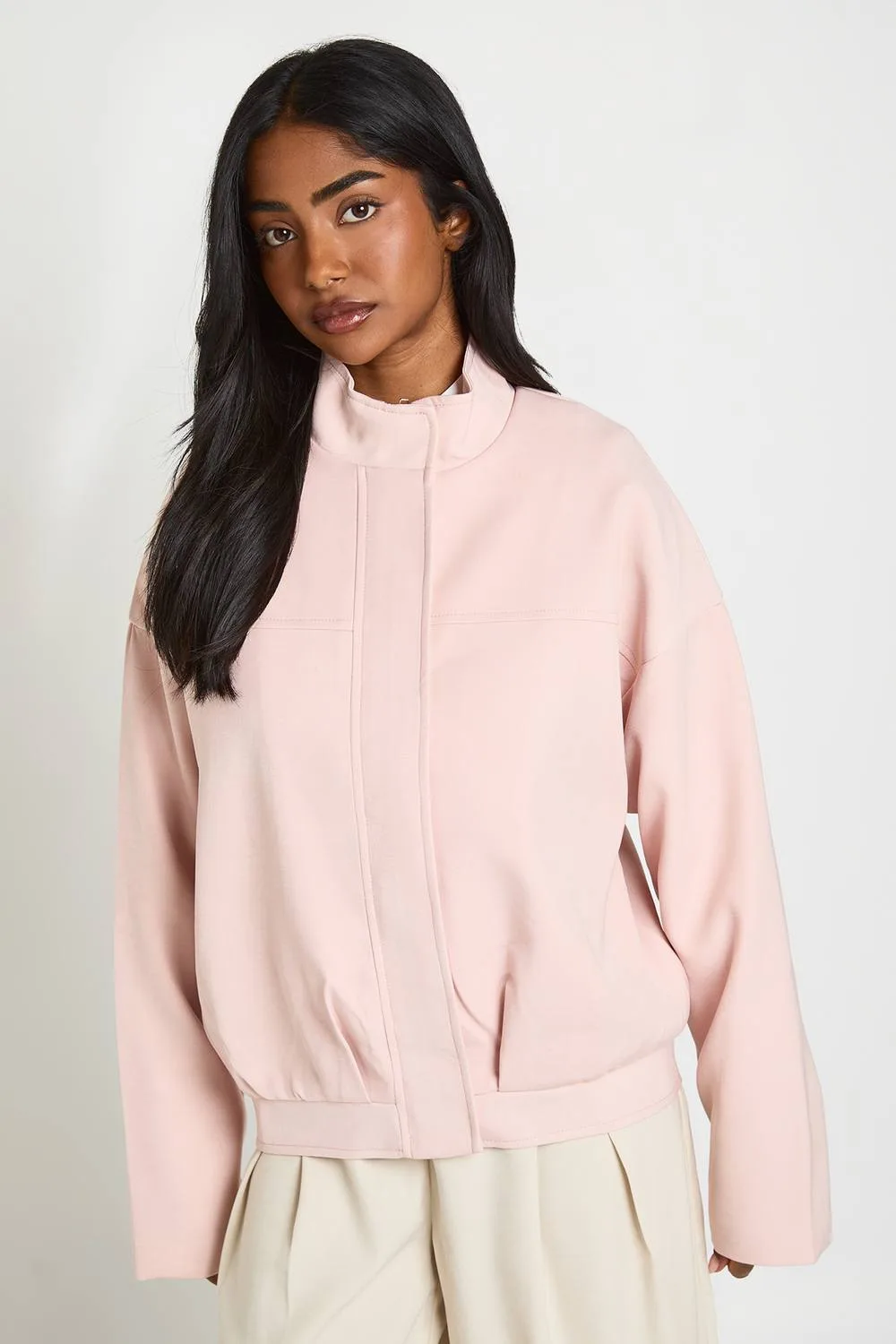 Funnel Neck Tailored Bomber Jacket by boohoo