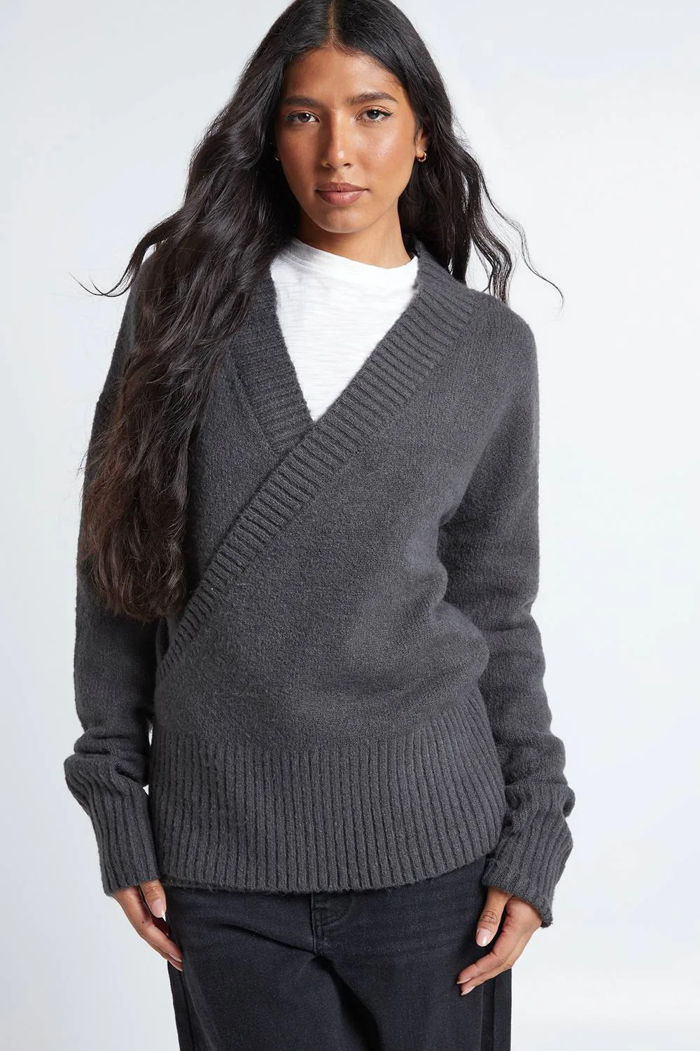 Wrap Detail Cinched Waist Jumper