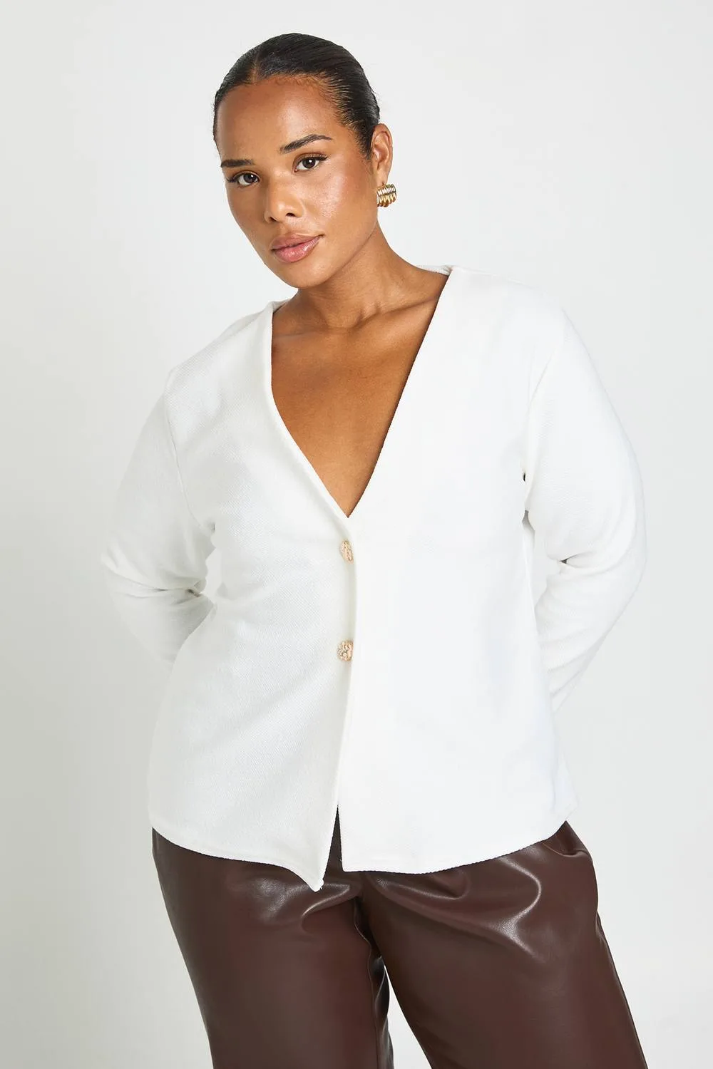 Knitted Gold Button Cardigan by boohoo